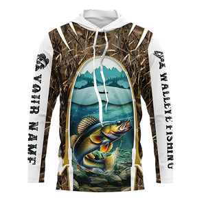 Walleye fishing Camo custom performance fishing shirt UV protection long sleeves NQS634