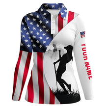 Load image into Gallery viewer, Womens golf polo shirts American flag patriotic personalized US flag golf shirts ladies golf top NQS6191