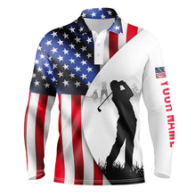 Load image into Gallery viewer, Mens golf polo shirts American flag patriotic personalized US flag golf shirts, golf outfit men NQS6191