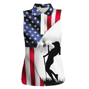 Women sleeveless polo shirt American flag patriotic personalized US flag golf shirts ladies golf top NQS6191