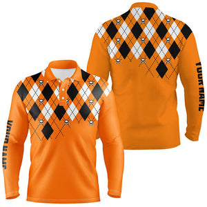 Mens golf polo shirt plus size orange argyle plaid golf skull pattern custom mens halloween golf tops NQS6196