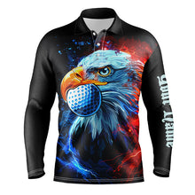 Load image into Gallery viewer, Mens golf polo shirts custom red and blue Eagle golf ball black golf tops, team golf attire for mens NQS8325