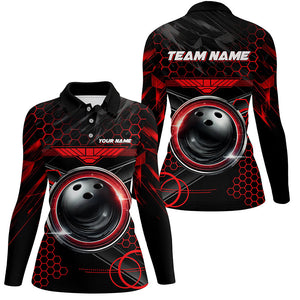 Black and Red Hexagon pattern bowling ball Women bowling shirts custom bowling team league jerseys NQS8327