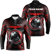 Load image into Gallery viewer, Black and Red Hexagon pattern bowling ball Mens bowling shirts custom bowling team league jerseys NQS8327