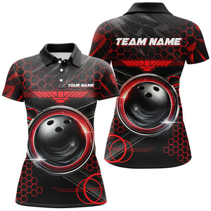 Black and Red Hexagon pattern bowling ball Women bowling shirts custom bowling team league jerseys NQS8327