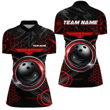 Load image into Gallery viewer, Black and Red Hexagon pattern bowling ball Women bowling shirts custom bowling team league jerseys NQS8327