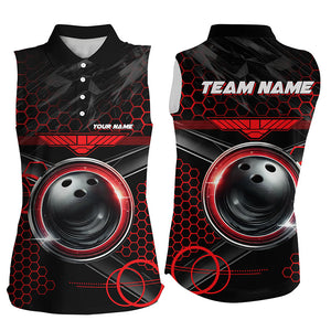 Black and Red Hexagon bowling ball Women sleeveless polo shirts custom bowling team league jerseys NQS8327