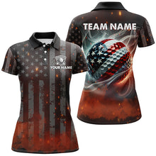 Load image into Gallery viewer, Womens golf polo shirts custom black American Flag golf tops, patriotic team golf attire for ladies NQS8329