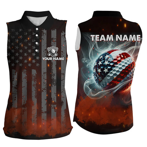 Women sleeveless polo shirt custom black American Flag golf tops, patriotic team golf attire for lady NQS8329