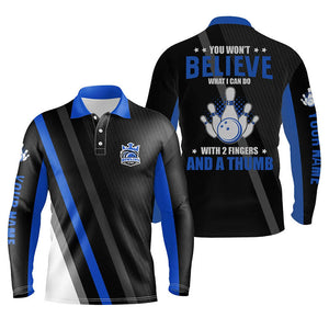 Blue & black Mens bowling shirts Custom you won't believe what I can do with 2 fingers and a thumb NQS8523