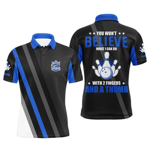 Blue & black Mens bowling shirts Custom you won't believe what I can do with 2 fingers and a thumb NQS8523