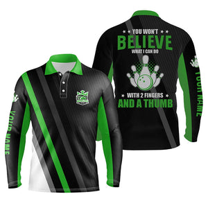 Green & black Mens bowling shirts Custom you won't believe what I can do with 2 fingers and a thumb NQS8524