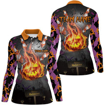 Load image into Gallery viewer, Funny Flame pumpkin Women bowling Polo, Quarter Zip shirts Custom Halloween camo Bowling Team Jerseys NQS8530