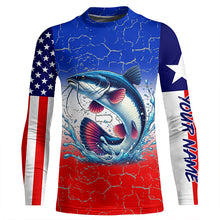 Load image into Gallery viewer, Personalized Catfish Long Sleeve Performance Fishing Shirt Texas American flag patriotic fishing Shirt NQS6677