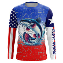 Load image into Gallery viewer, Personalized Catfish Long Sleeve Performance Fishing Shirt Texas American flag patriotic fishing Shirt NQS6677