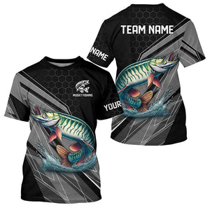 Personalized Black camo Musky Fishing Jerseys, Muskie Long Sleeve Fishing Tournament Shirts NQS8770