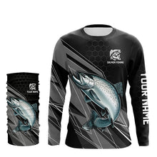 Load image into Gallery viewer, Personalized Black camo Chinook Salmon Fishing Jerseys, Salmon Long Sleeve Fishing Tournament Shirts NQS8771