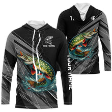 Load image into Gallery viewer, Personalized Black camo Northern Pike Fishing Jerseys, Pike Long Sleeve Fishing Tournament Shirts NQS8772