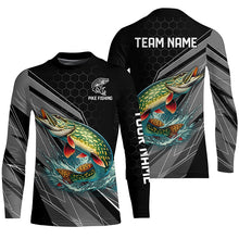 Load image into Gallery viewer, Personalized Black camo Northern Pike Fishing Jerseys, Pike Long Sleeve Fishing Tournament Shirts NQS8772