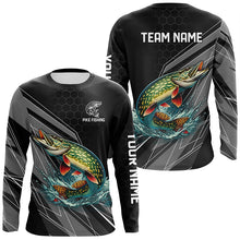 Load image into Gallery viewer, Personalized Black camo Northern Pike Fishing Jerseys, Pike Long Sleeve Fishing Tournament Shirts NQS8772