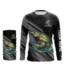 Load image into Gallery viewer, Personalized Black camo Northern Pike Fishing Jerseys, Pike Long Sleeve Fishing Tournament Shirts NQS8772