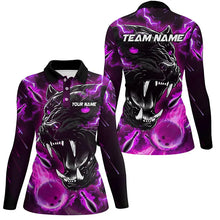 Load image into Gallery viewer, Purple Flame Panther Bowling Polo, Quarter Zip Shirts For Women Custom Bowling Team League Jerseys NQS8773