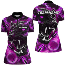 Load image into Gallery viewer, Purple Flame Panther Bowling Polo, Quarter Zip Shirts For Women Custom Bowling Team League Jerseys NQS8773