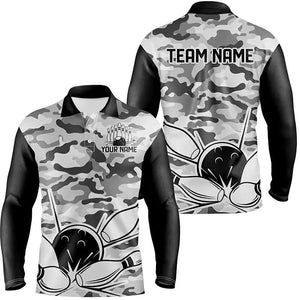 Black Camo Bowling Polo, 1/4 Zip Shirts For Men Custom Bowling Team League Jerseys, Gift For Bowlers NQS8775