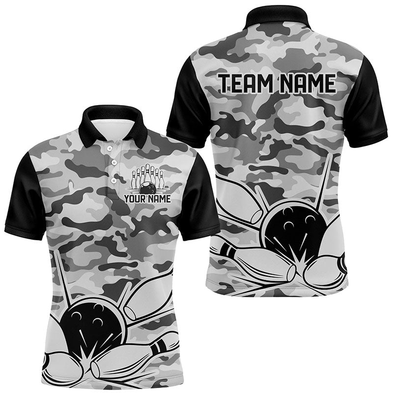 Black Camo Bowling Polo, 1/4 Zip Shirts For Men Custom Bowling Team League Jerseys, Gift For Bowlers NQS8775