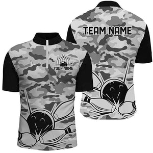 Black Camo Bowling Polo, 1/4 Zip Shirts For Men Custom Bowling Team League Jerseys, Gift For Bowlers NQS8775