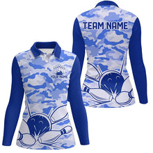 Load image into Gallery viewer, Blue Camo Bowling Polo, 1/4 Zip Shirts For Women Custom Bowling Team League Jerseys, Gift For Bowlers NQS8776