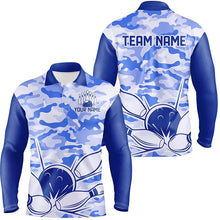 Load image into Gallery viewer, Blue Camo Bowling Polo, 1/4 Zip Shirts For Men Custom Bowling Team League Jerseys, Gift For Bowlers NQS8776