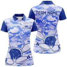 Load image into Gallery viewer, Blue Camo Bowling Polo, 1/4 Zip Shirts For Women Custom Bowling Team League Jerseys, Gift For Bowlers NQS8776