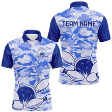 Load image into Gallery viewer, Blue Camo Bowling Polo, 1/4 Zip Shirts For Men Custom Bowling Team League Jerseys, Gift For Bowlers NQS8776