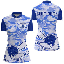 Load image into Gallery viewer, Blue Camo Bowling Polo, 1/4 Zip Shirts For Women Custom Bowling Team League Jerseys, Gift For Bowlers NQS8776