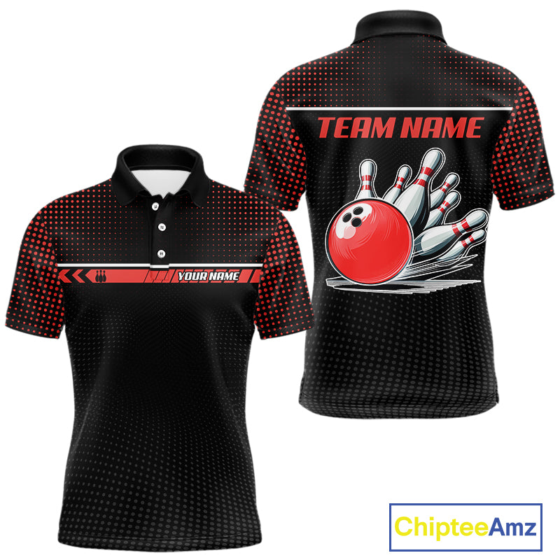 Personalized Black and Red Bowling Polo, 1/4 Zip Shirts For Men Custom Team Bowling Jerseys NQS11101