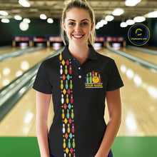 Load image into Gallery viewer, Personalized Black and Colorful Retro Bowling Polo, 1/4 Zip Team Shirt For Women Custom Bowling Gifts NQS11106