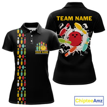 Load image into Gallery viewer, Personalized Black and Colorful Retro Bowling Polo, 1/4 Zip Team Shirt For Women Custom Bowling Gifts NQS11106