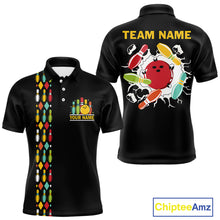 Load image into Gallery viewer, Personalized Black and Colorful Retro Bowling Polo, 1/4 Zip Team Shirts For Men Custom Bowling Gifts NQS11106