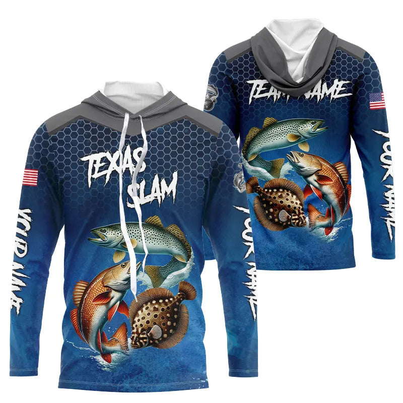 Blue Texas Slam fishing Custom performance long sleeve team Redfish, Trout, Flounder fishing shirt NQS9239