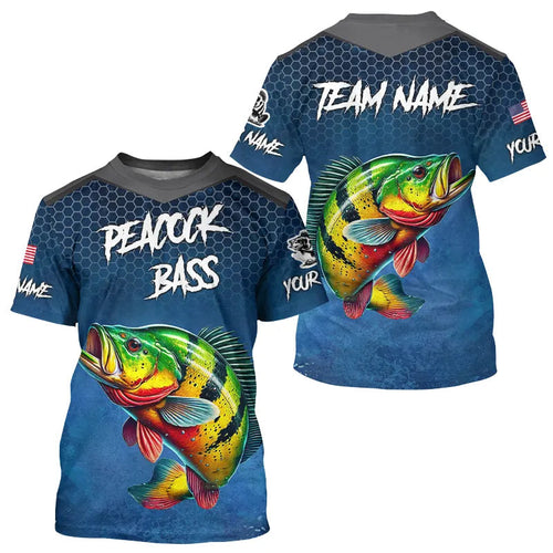 Blue camo Peacock Bass fishing Custom performance long sleeve team Bass fishing tournament shirts NQS9240