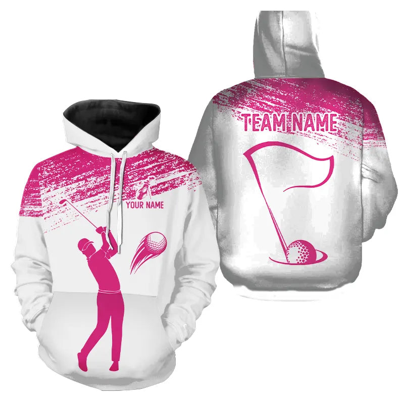 Pink and White Golf Hoodies custom name mens golf attire best golf gifts for men NQS9245