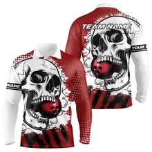 Load image into Gallery viewer, Personalized Skull Bowling Polo, Quarter Zip Shirts For Men Custom Team Bowling League Jerseys | Red NQS9246