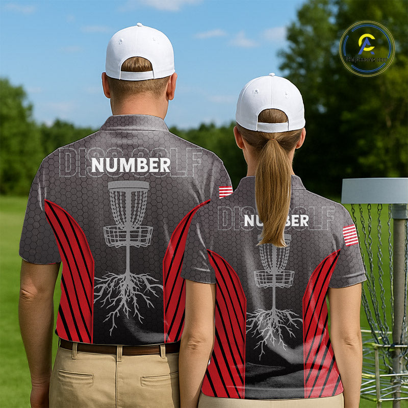 Disc golf t-shirts, polos, hoodies for men, women custom name, number camo disc golf jerseys | Red NQS11304