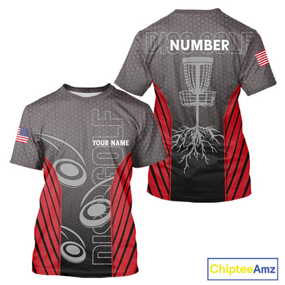 Disc golf t-shirts, polos, hoodies for men, women custom name, number camo disc golf jerseys | Red NQS11304