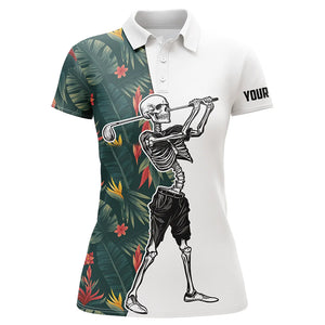 Funny Skull womens golf polo shirts tropical flowers pattern custom Skull playing golf apparel NQS4772