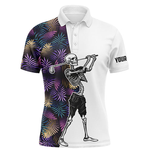 Funny Skull Golf polo shirts colorful tropical leaves pattern custom Skull playing golf apparel NQS4774