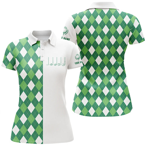 Womens golf polo shirts green and white argyle plaid pattern custom womens golf wear NQS5019