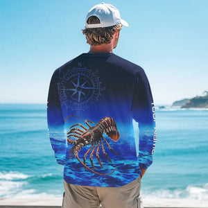 Personalized Florida Spiny Lobster Blue Performance Fishing Shirt, compass Lobster tournament Shirts NQS9735