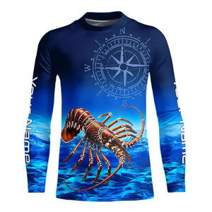 Personalized Florida Spiny Lobster Blue Performance Fishing Shirt, compass Lobster tournament Shirts NQS9735